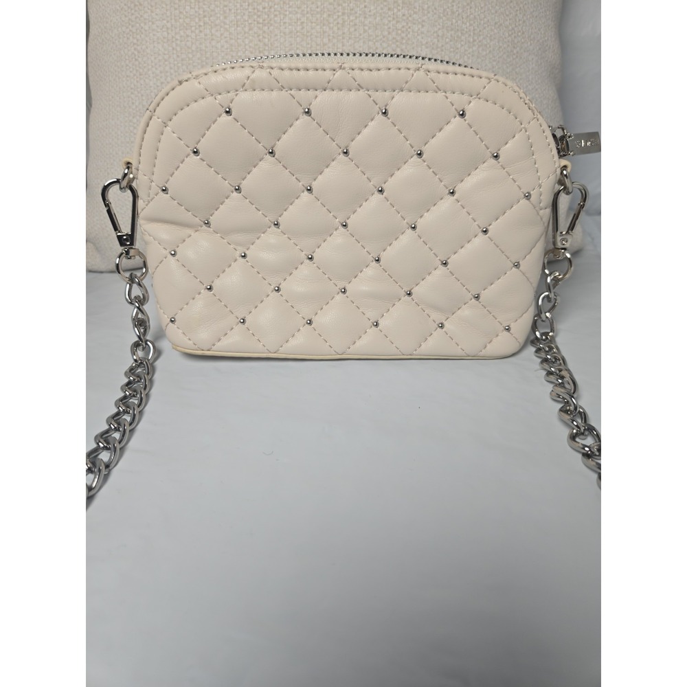 Steve Madden Cream Quilted Studded Crossbody Bag Silver SM Logo Dome Purse - Picture 4 of 8
